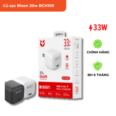 Củ sạc mini Bison Black sạc nhanh GaN 33W