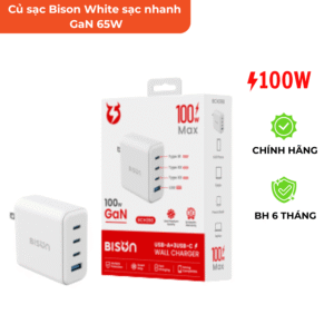 Củ sạc mini Bison White sạc nhanh GaN 100W