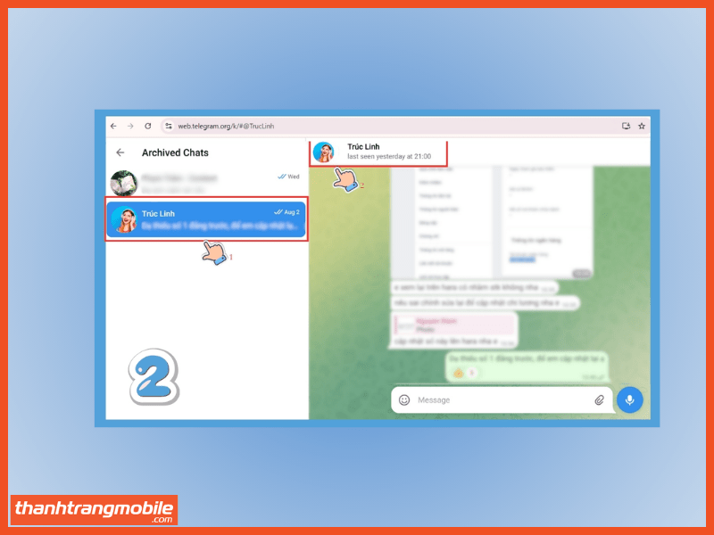 Cách mở tin nhắn lưu trữ trên Telegram bằng máy tính bước 2
