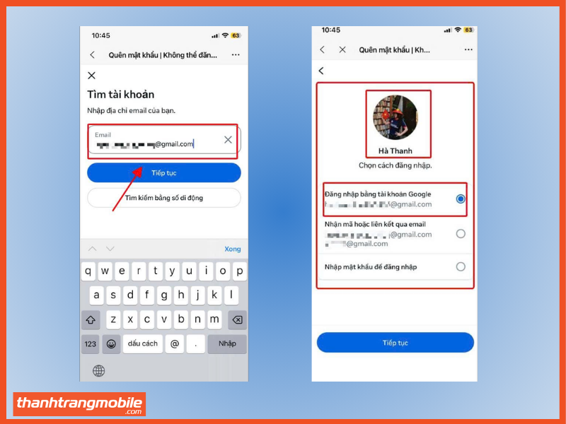 Tìm tài khoản Facebook bằng gmail