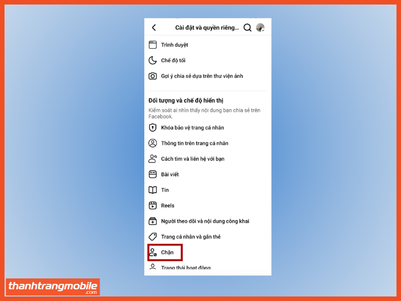 Chặn tài khoản Facebook người khác bằng điện thoại bước 2