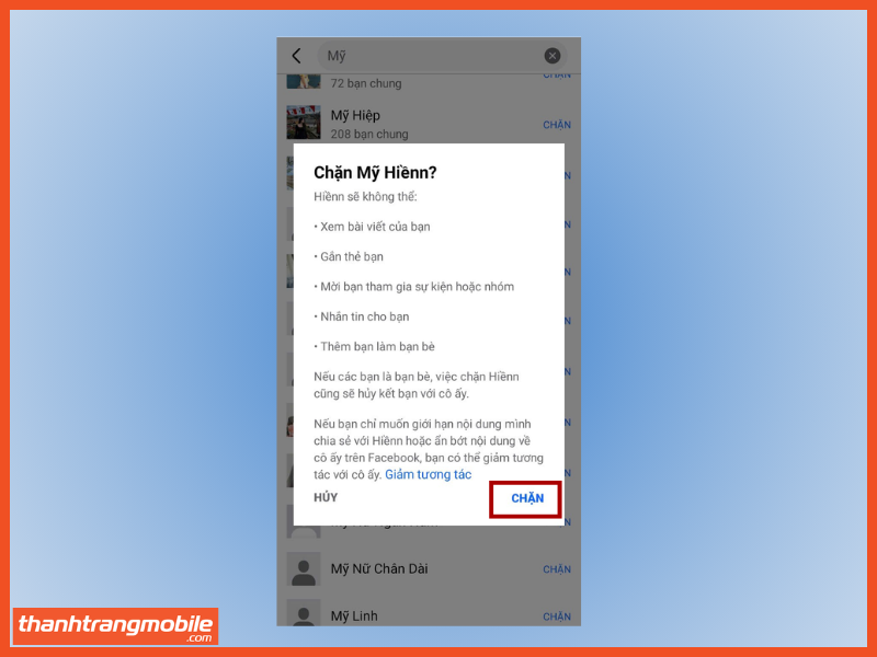Chặn tài khoản Facebook người khác bằng điện thoại bước 4