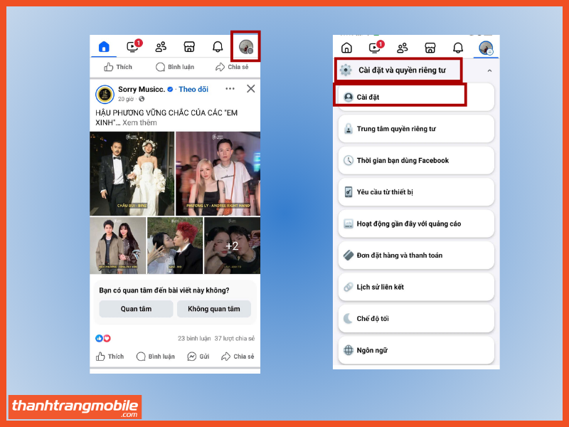 Bỏ chặn Facebook bằng điện thoại bước 1