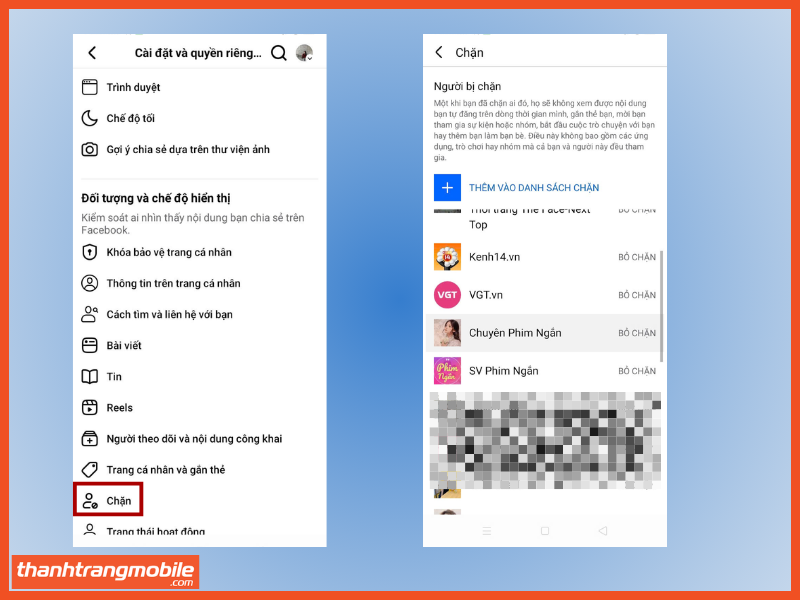 Bỏ chặn Facebook bằng điện thoại bước 2