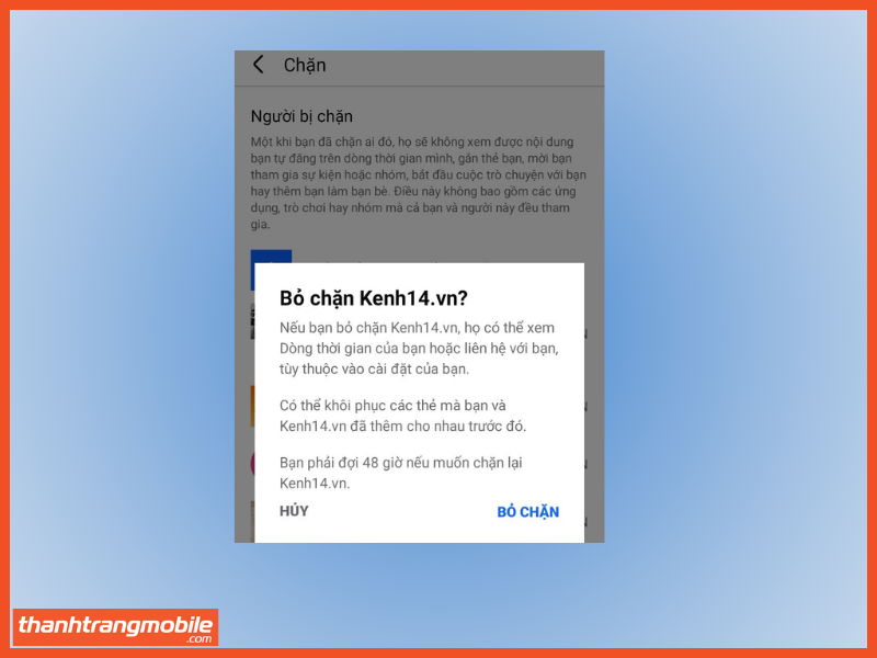 Bỏ chặn Facebook bằng điện thoại bước 3