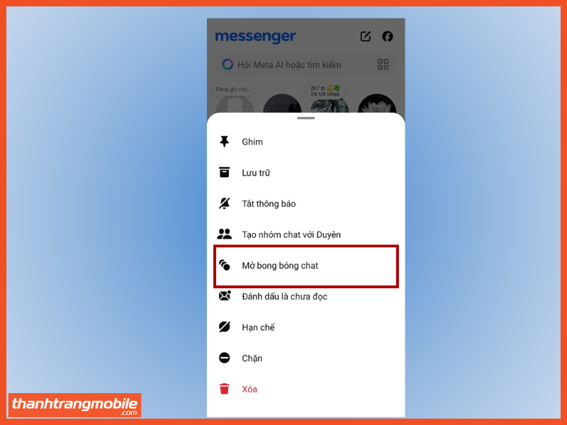 Bước 3: Bật bong bóng chat