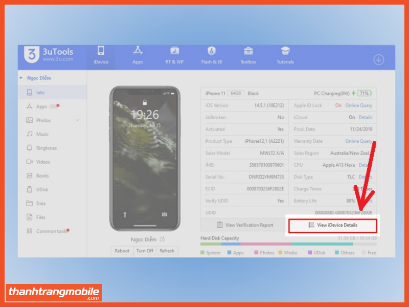 Kết nối 3uTools check iphone chính hãng bước 3