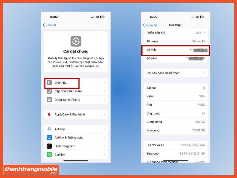Kiểm tra iphone chính hãng qua thông tin máy bước 2