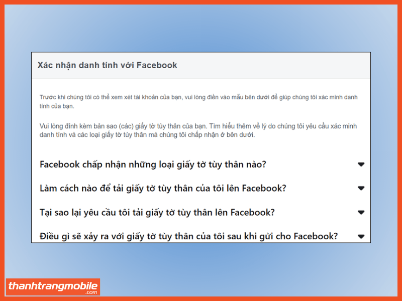 Dùng giấy tờ tuỳ thân lấy lại mật khẩu Facebook bước 2