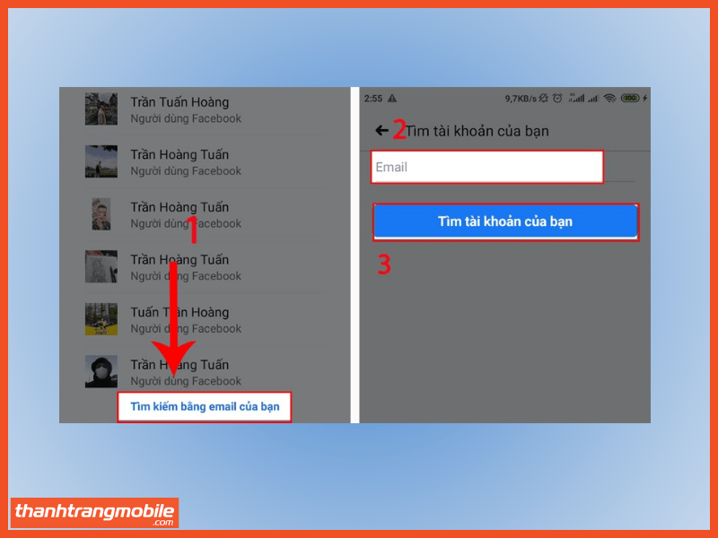 Thông qua Gmail để lấy lại mật khẩu Facebook bước 2