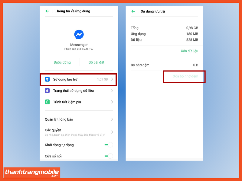 Bước 2: Xoá bộ nhớ đệm