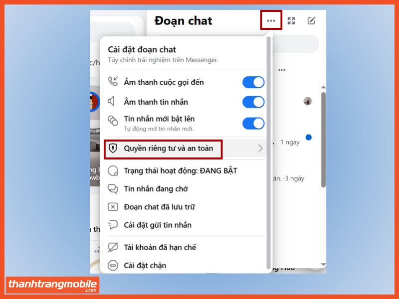 Bước 2: Chọn Quyền riêng tư và an toàn