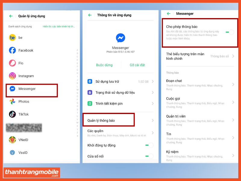 Bật thanh thông báo ứng dụng