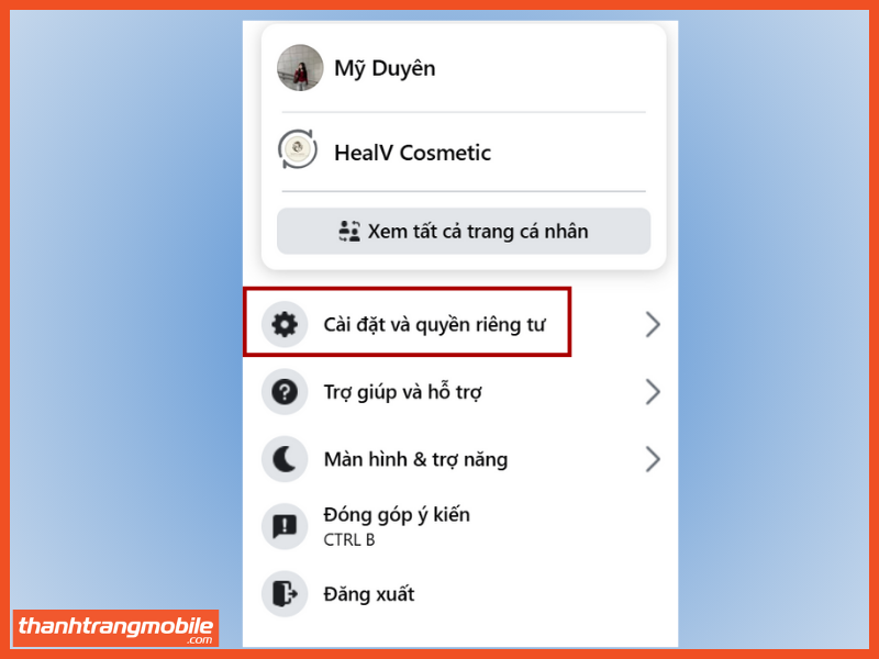 Bước 1: Vào cài đặt và quyền riêng tư