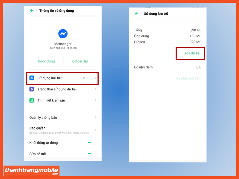 Bước 2: Xoá bộ nhớ