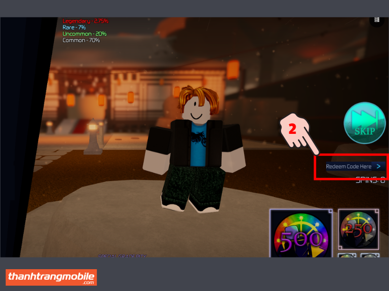 Nhập code Jujutsu Infinite 2025 tại nút Redeem Code Here mới cập nhật. 