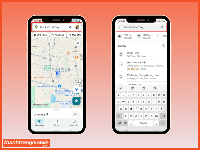nhập địa chỉ trên thanh tìm kiếm để bắt đầu cách coi nhà cũ mình trên gg map 