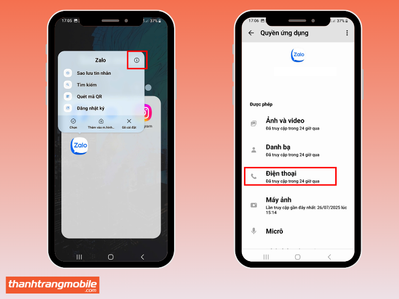 Cách đổi tên bạn bè trên Zalo – Bước 1: Cấp quyền truy cập danh bạ và điện thoại cho ứng dụng Zalo