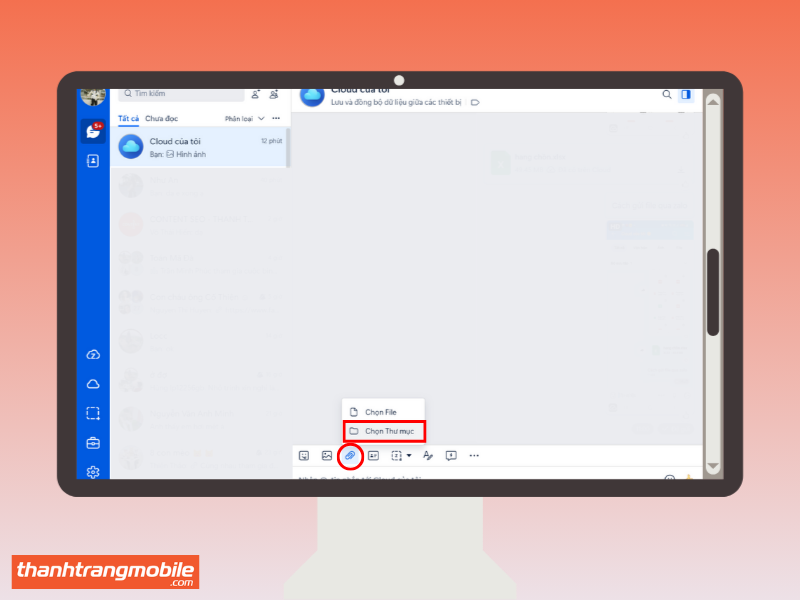 cách gửi file qua Zalo trên máy tính bằng tính năng “Chọn thư mục” trong khung chat