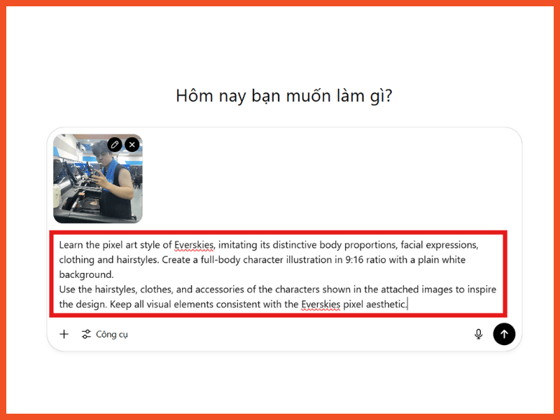 Nhập câu lệnh prompt để biết cách làm nhân vật pixel chatgpt