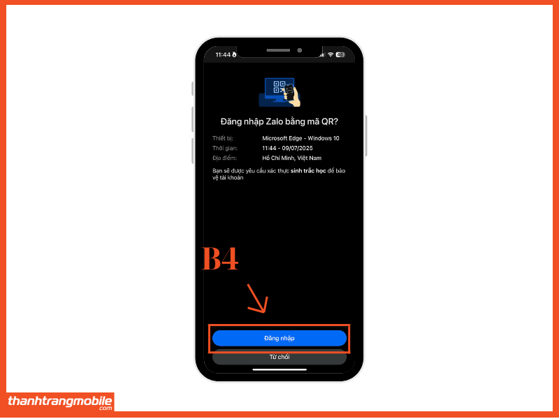 Bước 4 xác nhận đăng nhập cho cách quét mã QR trên Zalo trên máy tính
