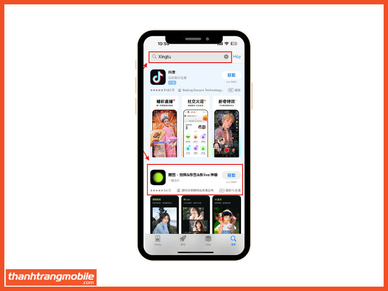 vào appstore và nhập xingtu trên thanh tìm kiếm và kết thúc cách tải xingtu trên ios 