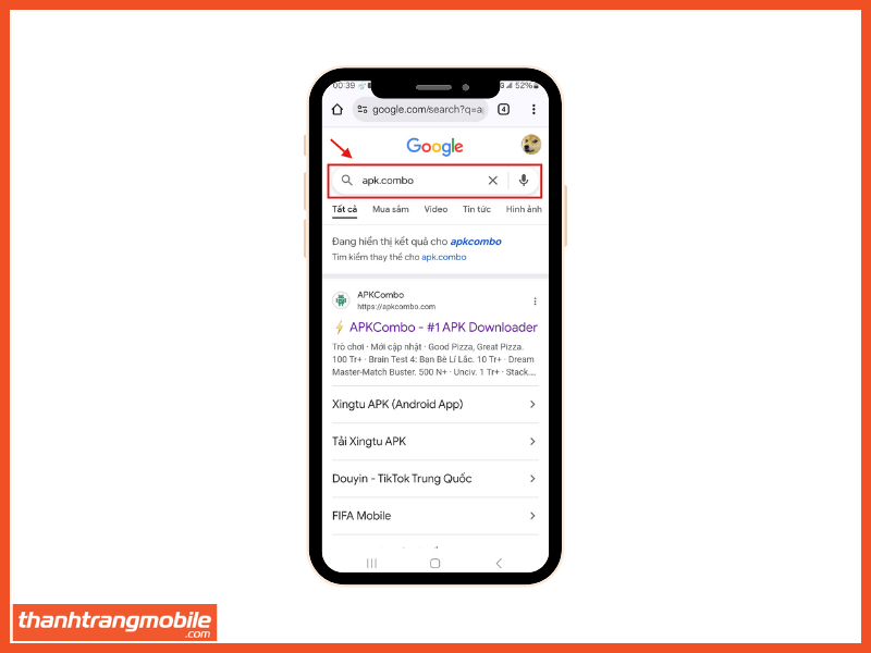 nhập trên thanh tìm kiếm apk.combo để biết cách tải xingtu và cách tải xingtu trên android