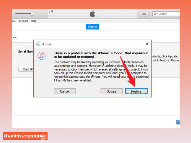 Restore iPhone X bị lỗi màn hình đen qua iTunes