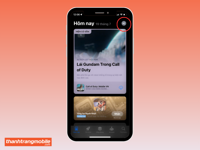 để bắt đầu tải Facebook Lite cho iPhone, nhấn vào biểu tượng tài khoản ở góc trên bên phải.