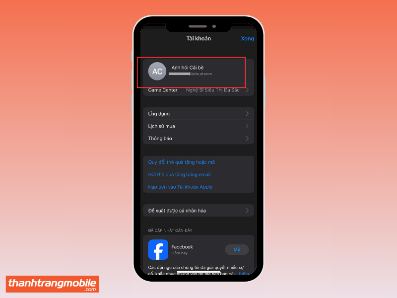 Truy cập thông tin tài khoản Apple để thay đổi vùng quốc gia, chuẩn bị tải Facebook Lite cho iPhone. 