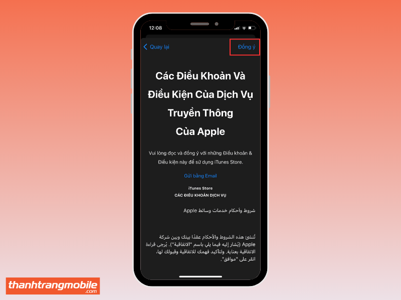 Đồng ý với điều khoản dịch vụ của Apple sau khi đổi vùng để tiếp tục tải Facebook Lite cho iPhone. 