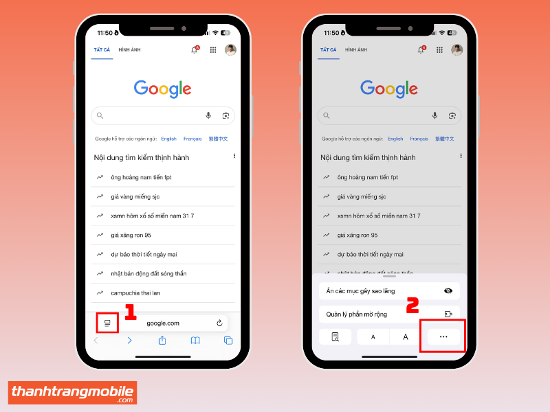 Trình duyệt Chrome trên điện thoại iPhone, mở menu cài đặt để thay đổi chế độ xem trang web cho máy tính - Theo dõi Zalo người khác
