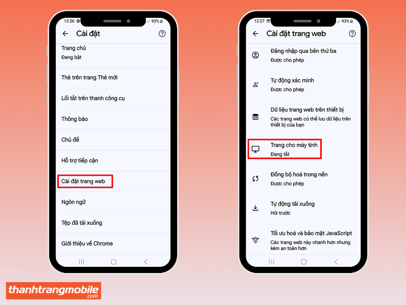 Hướng dẫn cài đặt chế độ trang web máy tính trên trình duyệt Chrome để theo dõi Zalo người khác trên điện thoại Android.