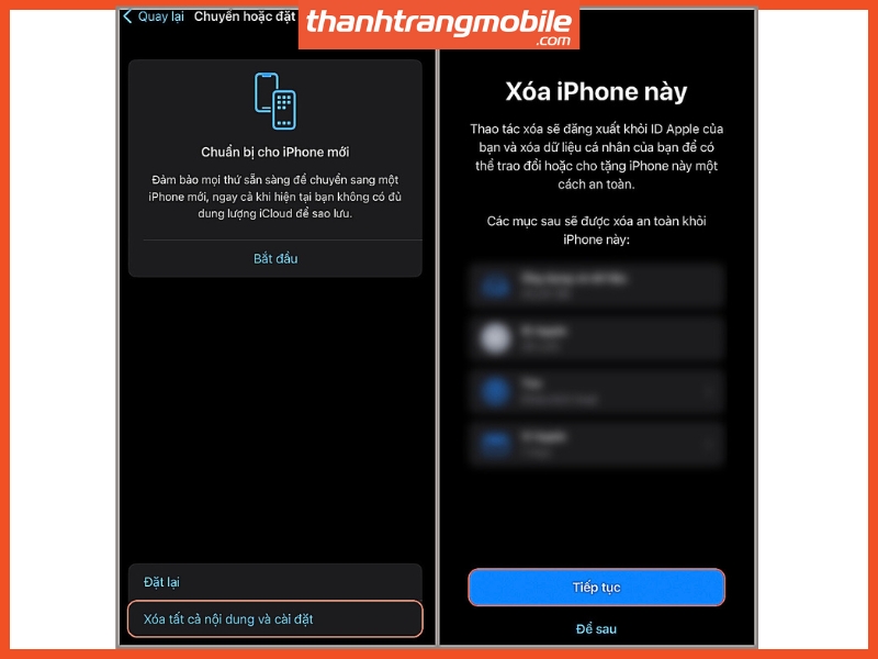Xác nhận Xóa iPhone (Erase iPhone). Máy sẽ tự động xóa dữ liệu và cho phép bạn thiết lập lại.