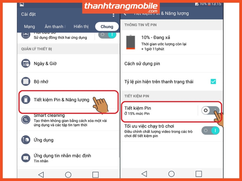 Bật chế độ tiết kiệm pin