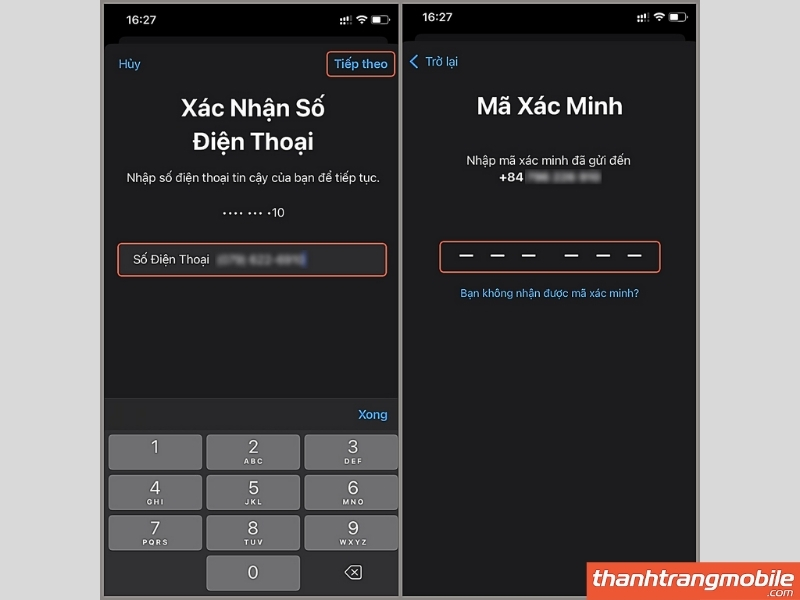 Bước 3: Nhập số điện thoại tin cậy đã liên kết với tài khoản. Bước 4: Chọn hình thức nhận mã xác minh (qua tin nhắn SMS hoặc cuộc gọi thoại). Bước 5: Nhập mã xác minh và thiết lập mật khẩu mới. Sau khi có mật khẩu mới, bạn chỉ cần nhập vào iPhone để kích hoạt lại máy.