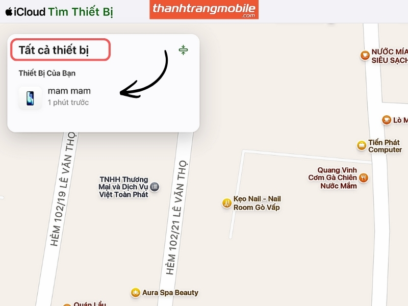 Trong danh sách "All Devices" (Tất cả thiết bị), chọn đúng tên iPhone 12 Pro Max. ( tên máy của bạn )