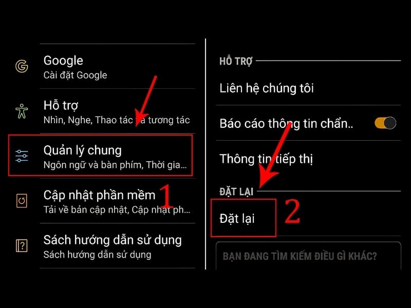 Khôi phục cài đặt gốc Việc đưa máy về trạng thái ban đầu sẽ dọn sạch mọi phần mềm gây hại: Bước 1: Sao lưu toàn bộ dữ liệu quan trọng (hình ảnh, danh bạ) lên đám mây. Bước 2: Truy cập vào Cài đặt > Quản lý chung > Đặt lại.