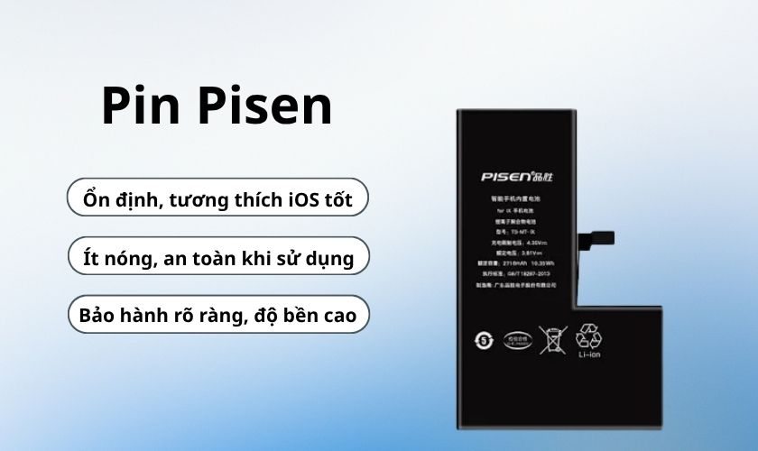 Pin Pisen cho iPhone ổn định, tương thích iOS, ít nóng máy