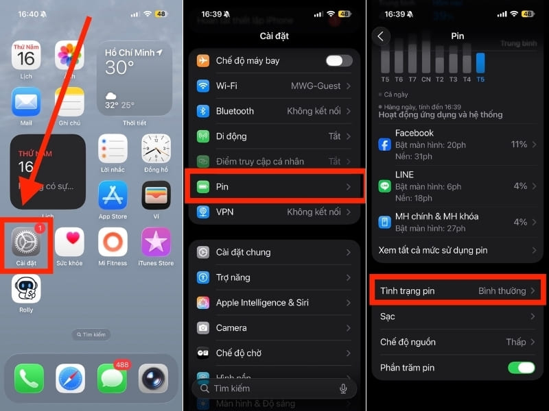 Kiểm tra tình trạng pin trên iPhone định kỳ Bạn nên thường xuyên kiểm tra tình trạng pin để biết pin có bị chai hay không và xử lý kịp thời. Chỉ cần vào cài đặt > pin > tình trạng pin & sạc để theo dõi dung lượng pin còn lại của thiết bị. Khi pin xuống cấp, việc thay pin đúng lúc sẽ giúp hạn chế tình trạng tụt pin và giúp máy hoạt động ổn định hơn.